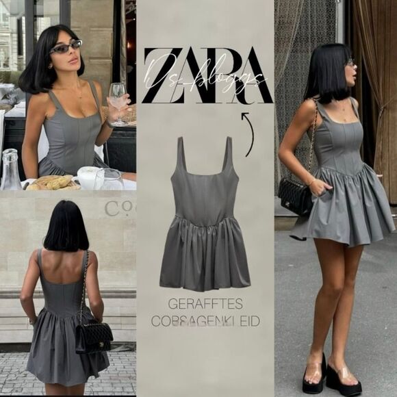 NWT ZARA Gray corset dress GATHERED CORSETRY-INSPIRED DRESS - Picture 4 of 16
